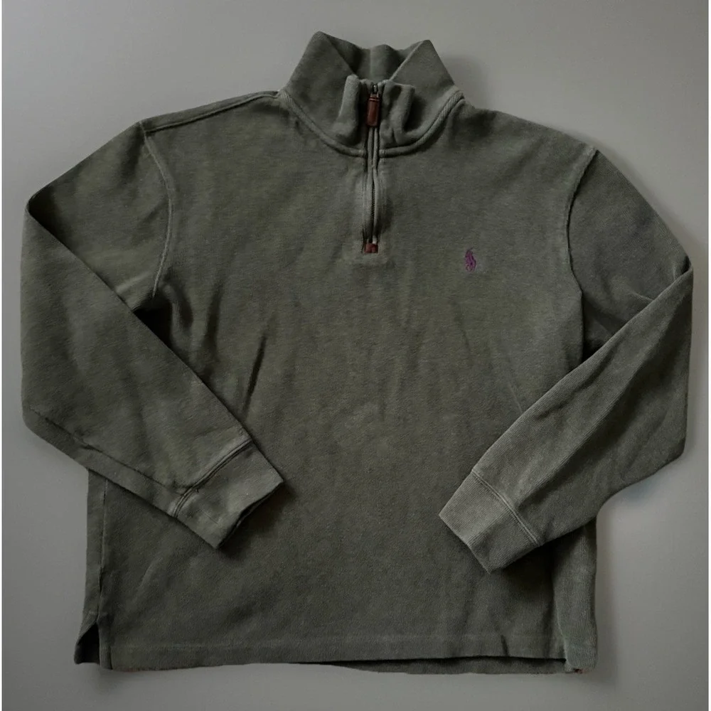 Polo Ralph Lauren Quarter Zip Pullover Sweater Green Pony Logo Medium JBHS